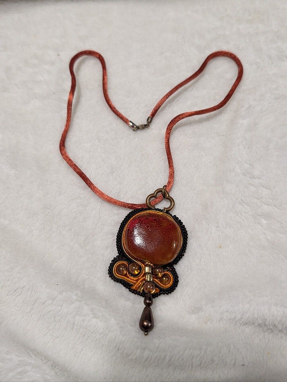 Handmade Orange and Brown Pendant Necklace